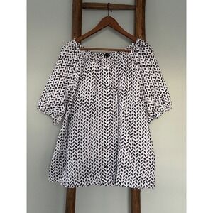 Talbots Woman Blouse Top Chevron Print Button Up Short Sleeve 2X